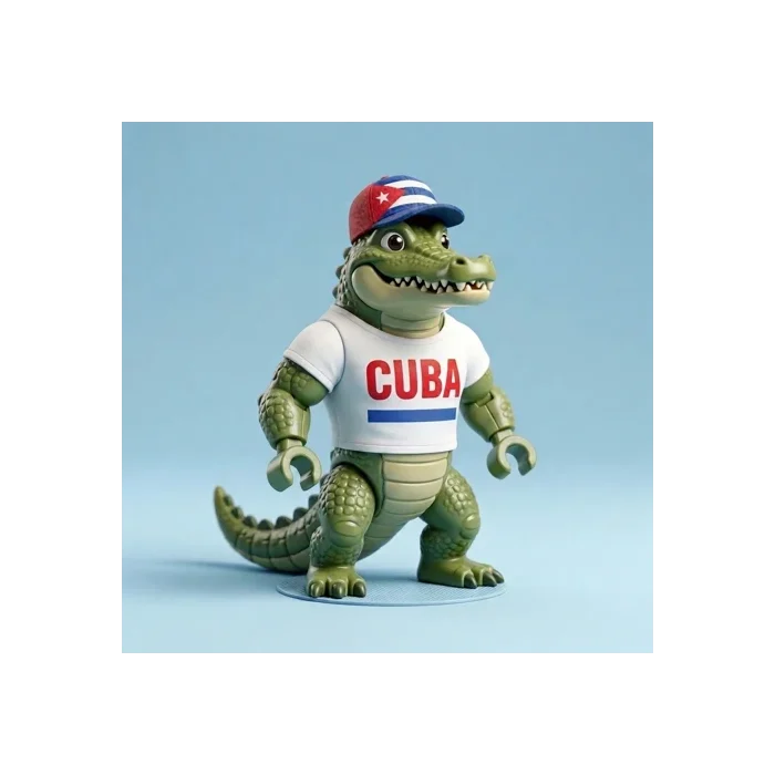Cuba alligator sticker - LEGO-style gator in Cuba cap and tee