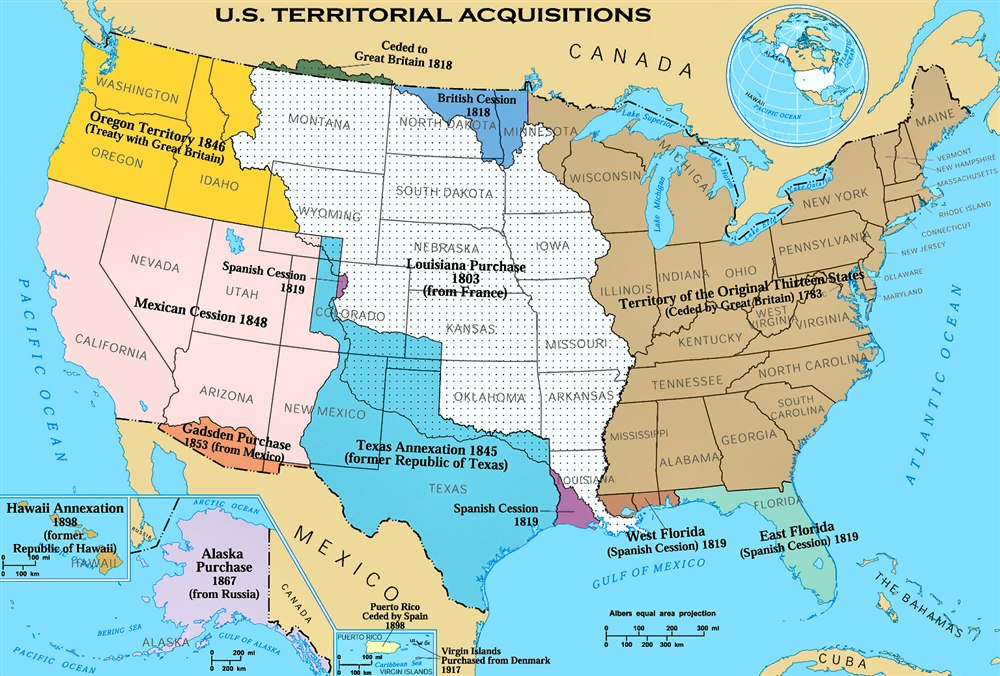 Map of U.S. territorial acquisitions, 1783-1917
